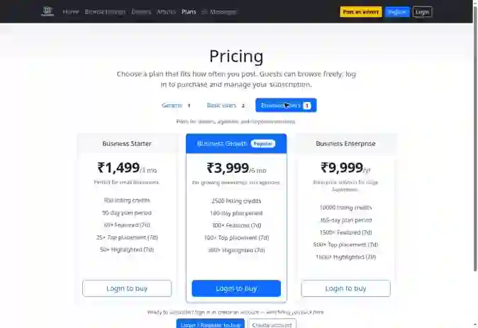 Business subscription plans and marketplace monetization options