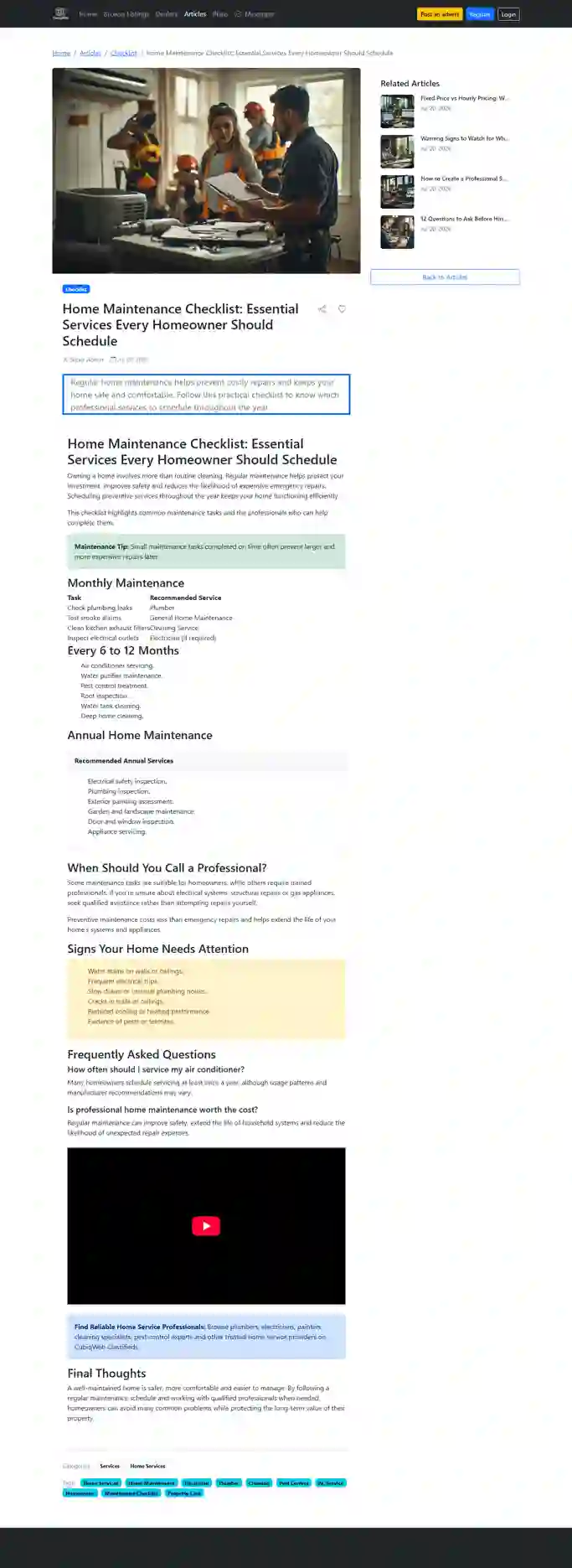 Article detail page with marketplace content and SEO structure
